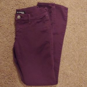 Express purple skinny jeans
